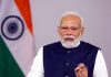 Prime Minister Narendra Modi addressing at the inauguration of Sai Hira Global Convention Centre at Puttaparthi in Andhra Pradesh via video conferencing on Tuesday. (UNI)
