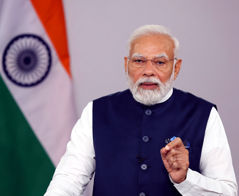 Prime Minister Narendra Modi addressing at the inauguration of Sai Hira Global Convention Centre at Puttaparthi in Andhra Pradesh via video conferencing on Tuesday. (UNI) Prime Minister Narendra Modi addressing at the inauguration of Sai Hira Global Convention Centre at Puttaparthi in Andhra Pradesh via video conferencing on Tuesday. (UNI)