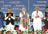 Prime Minister Narendra Modi lays foundation stone and dedicates to nation various projects at Raipur, in Chhattisgarh on Friday. (UNI)
