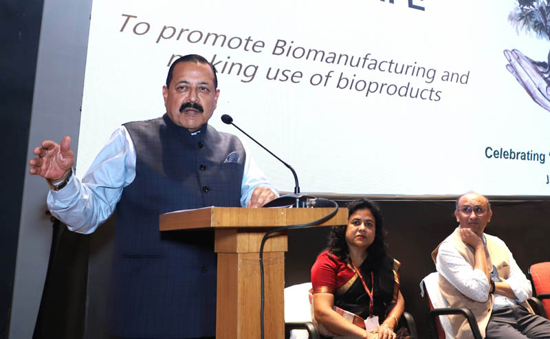 Dr Jitendra Singh addressing the meeting on Biomanufacturing plans of the Department of Biotechnology (DBT), to commemorate Dr Jitendra Singh addressing the meeting on Biomanufacturing plans of the Department of Biotechnology (DBT), to commemorate