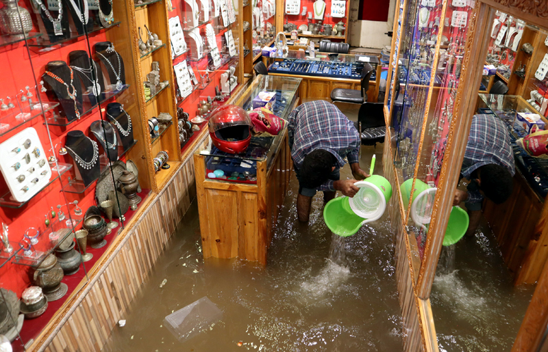 Water logging at Polo View market in Srinagar. -Excelsior/Shakeel Water logging at Polo View market in Srinagar. -Excelsior/Shakeel