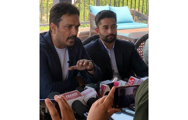 BJP leader Abhijeet Singh Jasrotia addressing media persons in Srinagar on Wednesday. BJP leader Abhijeet Singh Jasrotia addressing media persons in Srinagar on Wednesday.