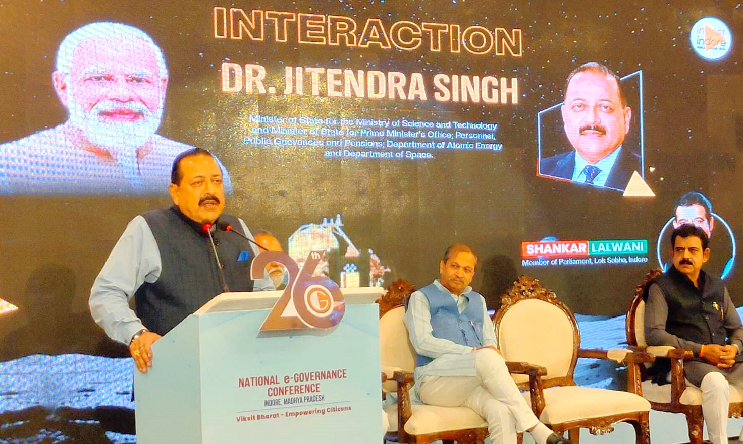 M 1 Union Minister Dr Jitendra Singh speaking at an interactive meet of intellectuals,prominent citizens and media persons, at Indore (MP).