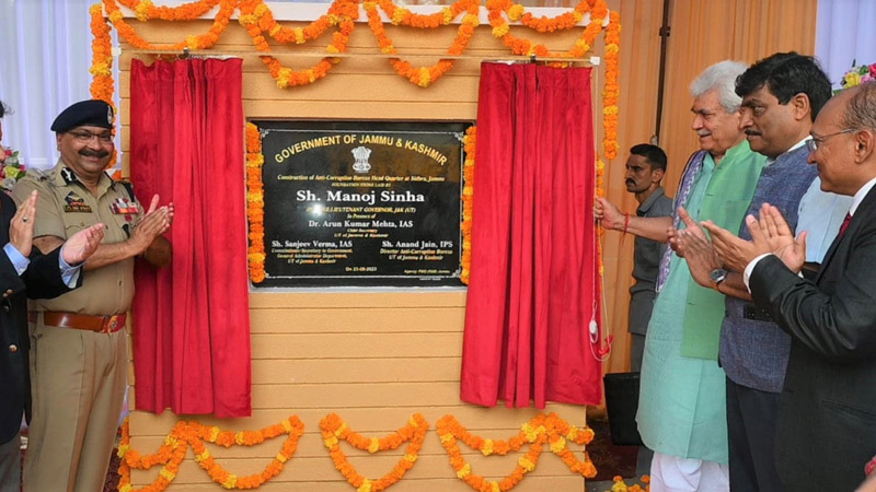 LG Manoj Sinha laying foundation stone of ACB headquarters at Sidhra on Wednesday. LG Manoj Sinha laying foundation stone of ACB headquarters at Sidhra on Wednesday.
