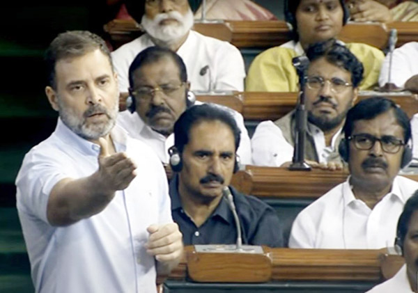 Congress MP Rahul Gandhi speaks on the motion of no-confidence in Lok Sabha on Wednesday. (UNI) Congress MP Rahul Gandhi speaks on the motion of no-confidence in Lok Sabha on Wednesday. (UNI)