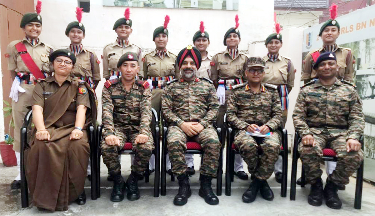 Group Commander of NCC Group Jammu, Brigadier P S Cheema posing with cadets in Jammu. Group Commander of NCC Group Jammu, Brigadier P S Cheema posing with cadets in Jammu.
