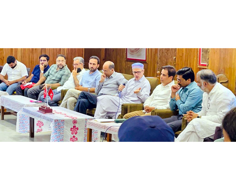 NC vice-president Omar Abdullah chairing a meeting at the Party headquarters Nawa-e-Subha in Srinagar. NC vice-president Omar Abdullah chairing a meeting at the Party headquarters Nawa-e-Subha in Srinagar.
