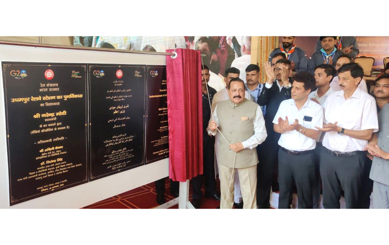 Union Minister Dr Jitendra Singh laying foundation of Amrit Railway Station, Udhampur on Sunday. Union Minister Dr Jitendra Singh laying foundation of Amrit Railway Station, Udhampur on Sunday.