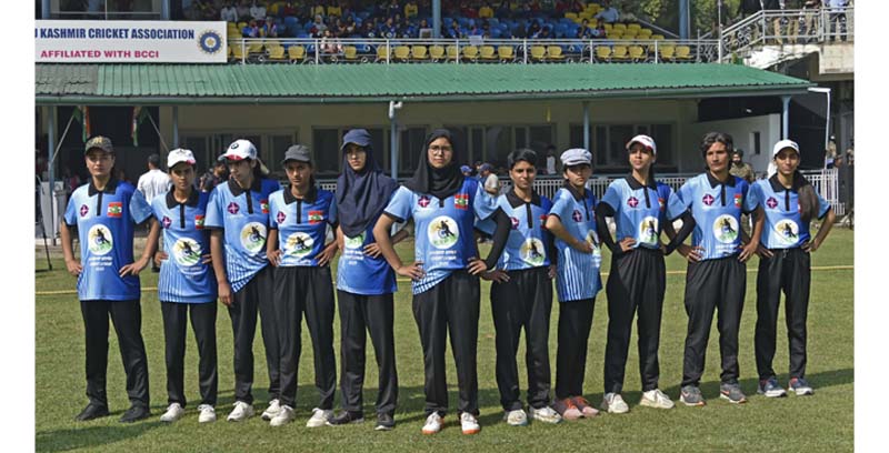 Players posing for group photograph during Kashmir Women's Cricket League in Srinagar on Saturday. -Excelsior/Shakeel Players posing for group photograph during Kashmir Women's Cricket League in Srinagar on Saturday. -Excelsior/Shakeel
