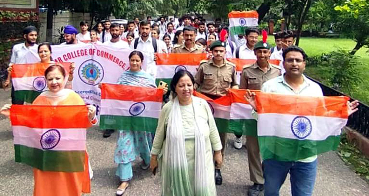 National Service Scheme (NSS) volunteers of SPMR College and staff taking out Tiranga rally in college on Saturday. National Service Scheme (NSS) volunteers of SPMR College and staff taking out Tiranga rally in college on Saturday.