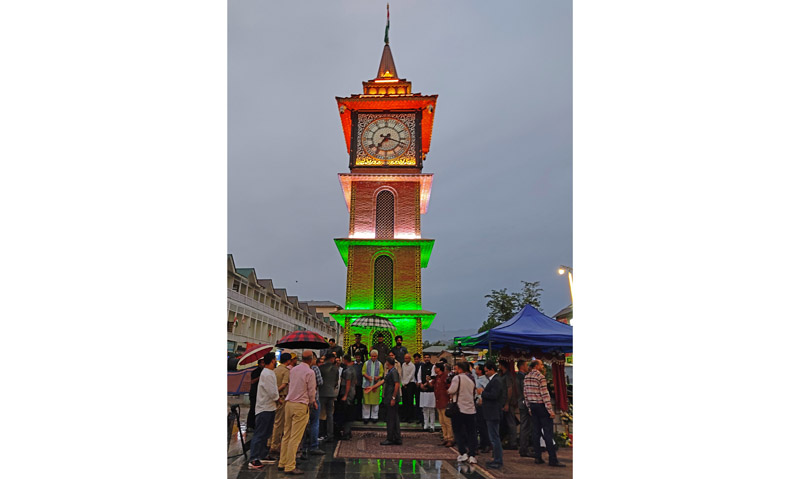 LG Manoj Sinha during the inauguration of Lal Chowk Plaza on Monday. —Excelsior/Shakeel LG Manoj Sinha during the inauguration of Lal Chowk Plaza on Monday. —Excelsior/Shakeel