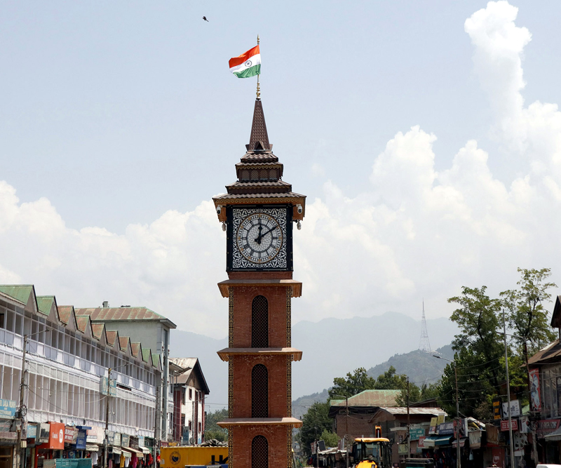 After completion of its renovation under Srinagar Smart City, tricolor hoisted atop Clock Tower in Lal Chowk. - Excelsior/Shakeel After completion of its renovation under Srinagar Smart City, tricolor hoisted atop Clock Tower in Lal Chowk. - Excelsior/Shakeel
