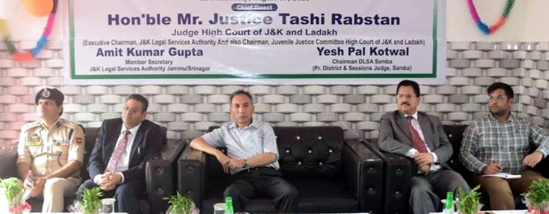 Justice Tashi Rabstan during an awareness program hosted by DLSA Samba on Wednesday. Justice Tashi Rabstan during an awareness program hosted by DLSA Samba on Wednesday.