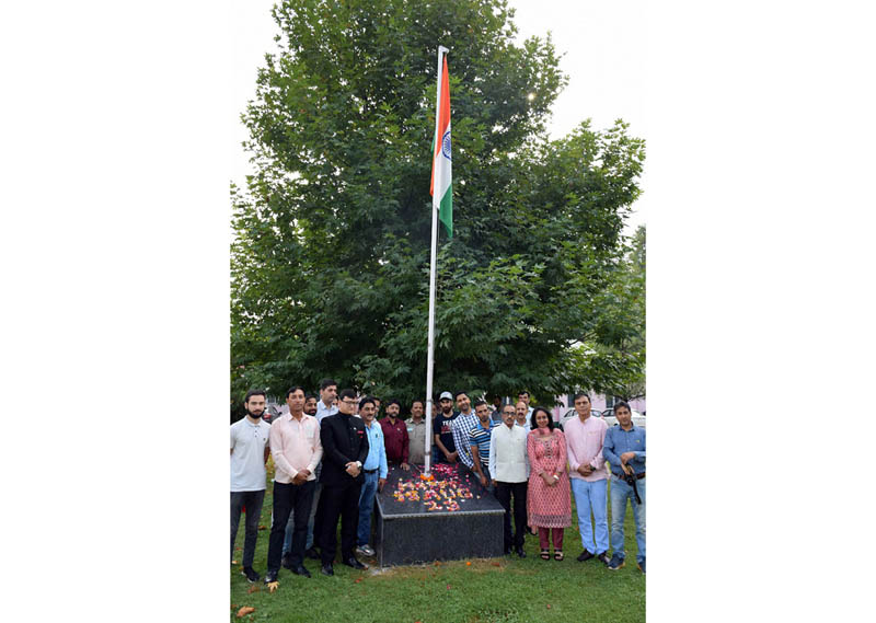 Director Information Minga Sherpa and other officials during Independence Day celebration at Media Complex Srinagar. Director Information Minga Sherpa and other officials during Independence Day celebration at Media Complex Srinagar.