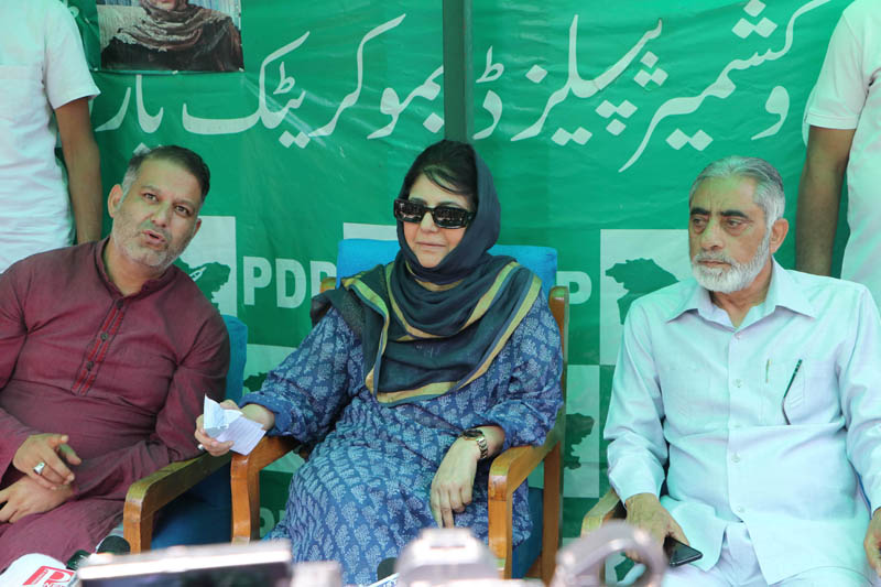 PDP supremo Mehbooba Mufti addressing a press conference in Srinagar. PDP supremo Mehbooba Mufti addressing a press conference in Srinagar.