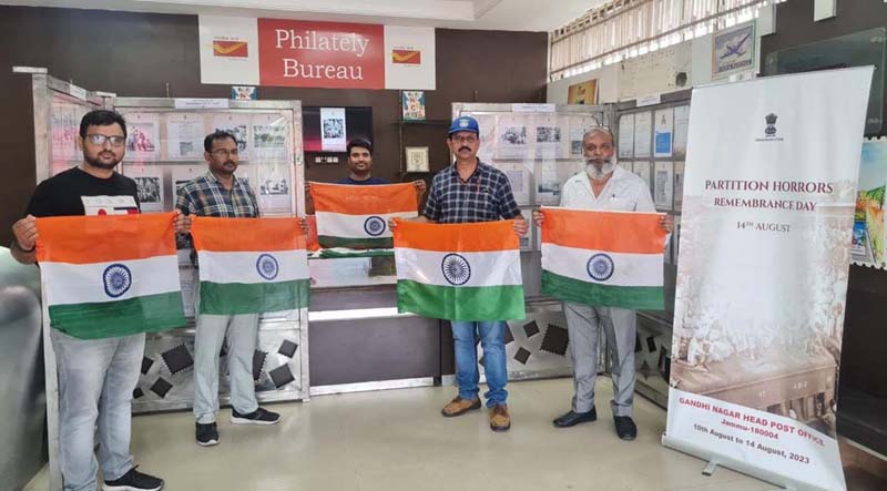 PMG Colonel Vinod Kumar along with other senior officers of India Post during launch of ‘Har Ghar Tiranga Campaign’ in Jammu.
