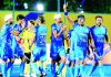 Indian hockey team celebrating victory against Pakistan at Chennai on Wednesday.