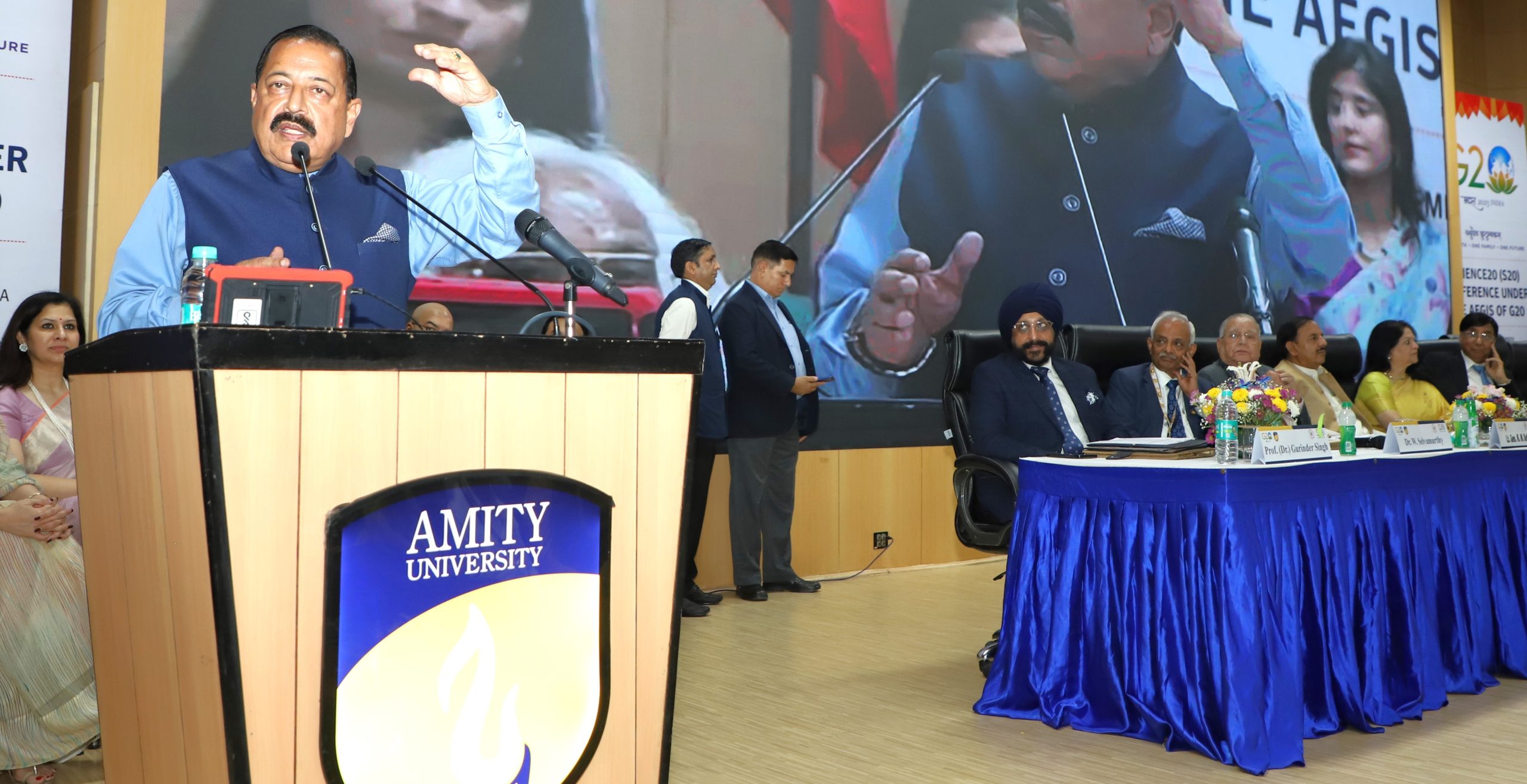 1 Union Minister Dr Jitendra Singh, as chief guest, speaking after inaugurating the Science 20 (S20) Conference under the aegis of G20 at Amity University, Noida on Monday.