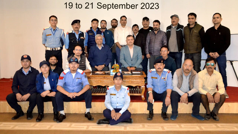 Secretary Transport Ladakh, Amit Sharma posing for a group photograph with others during a workshop in Ladakh. Secretary Transport Ladakh, Amit Sharma posing for a group photograph with others during a workshop in Ladakh.