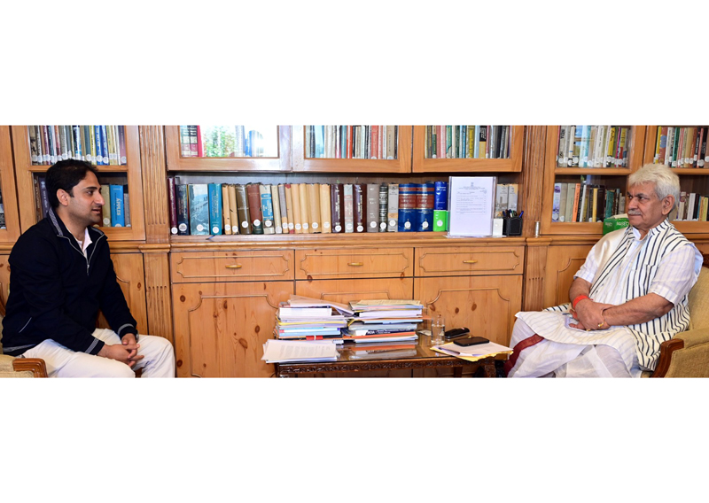Lt Governor meeting with Srinagar Mayor Junaid Azim Mattu on Friday. Lt Governor meeting with Srinagar Mayor Junaid Azim Mattu on Friday.