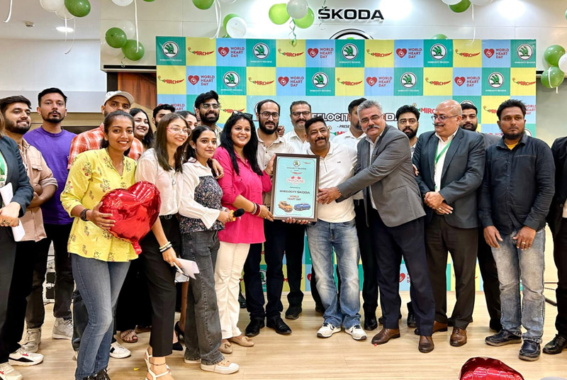 An executive of Radio Mirchi 98.3 honouring cardiologists during an event at Wheelocity Skoda showroom in Channi, Jammu. An executive of Radio Mirchi 98.3 honouring cardiologists during an event at Wheelocity Skoda showroom in Channi, Jammu.