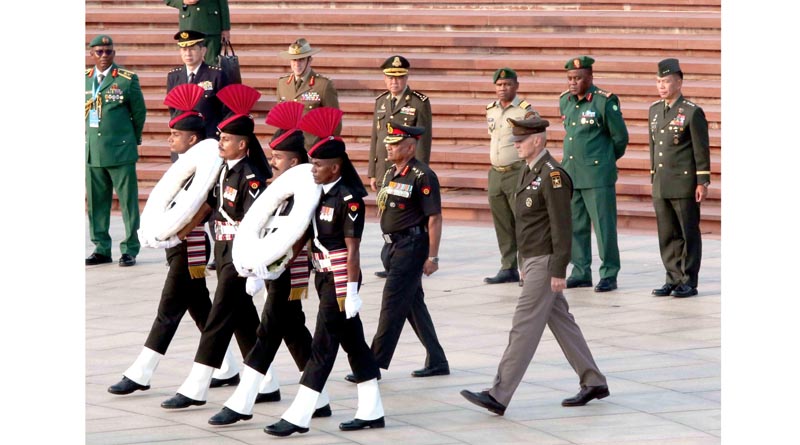Chief of the Army Staff General Manoj Pande and Chiefs of Armies and delegates of various countries laying wreaths and paying homage to the fallen heroes at the National War Memorial, New Delhi on Tuesday. (UNI) Chief of the Army Staff General Manoj Pande and Chiefs of Armies and delegates of various countries laying wreaths and paying homage to the fallen heroes at the National War Memorial, New Delhi on Tuesday. (UNI)