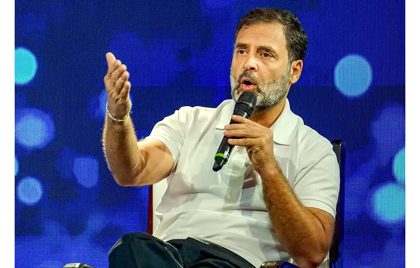 Congress leader Rahul Gandhi speaks during The Conclave 2023, in New Delhi.