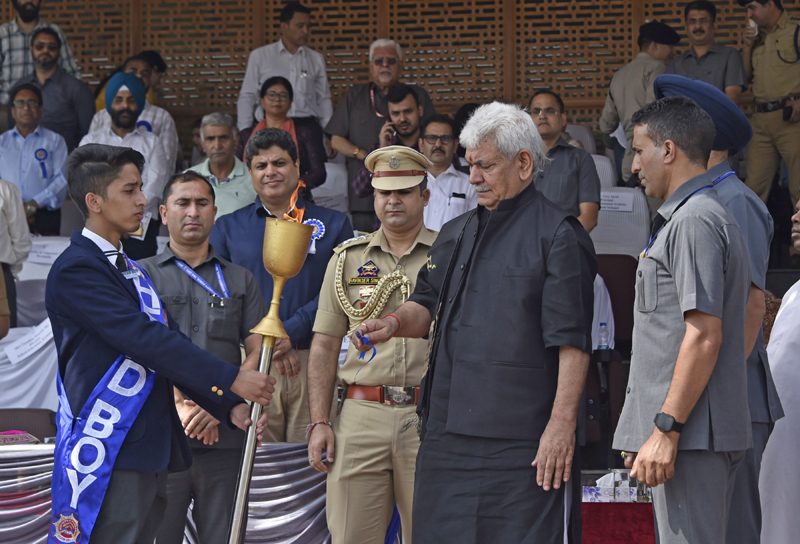 LG Manoj Sinha attends annual Sports meet of Burn Hall School at Bakshi Stadium, Srinagar. - Excelsior/Shakeel LG Manoj Sinha attends annual Sports meet of Burn Hall School at Bakshi Stadium, Srinagar. - Excelsior/Shakeel