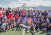 Lieutenant Governor of Ladakh, Brigadier (Dr) BD Mishra presenting cheque to a winning team at Leh on Thursday.