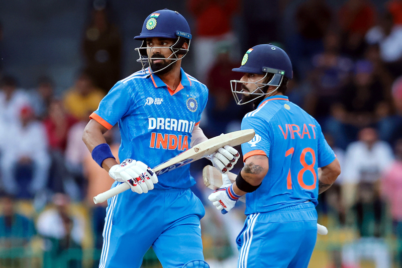 KL Rahul and Virat Kohli running between the wickets during the Asia Cup cricket match against Pakistan at Colombo in Sri Lanka on Monday. (UNI) KL Rahul and Virat Kohli running between the wickets during the Asia Cup cricket match against Pakistan at Colombo in Sri Lanka on Monday. (UNI)