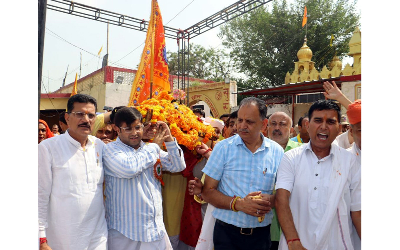 Devotees taking out Shobha Yatra of Lord Shri Krishna in Ghagwal area of Samba on Sunday. Devotees taking out Shobha Yatra of Lord Shri Krishna in Ghagwal area of Samba on Sunday.