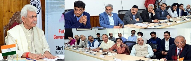 Lt Governor Manoj Sinha chairing a meeting at Raj Bhawan on Sunday. Lt Governor Manoj Sinha chairing a meeting at Raj Bhawan on Sunday.