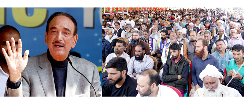 DPAP chairman Ghulam Nabi Azad addressing a rally in Srinagar. -Excelsior/Shakeel DPAP chairman Ghulam Nabi Azad addressing a rally in Srinagar. -Excelsior/Shakeel