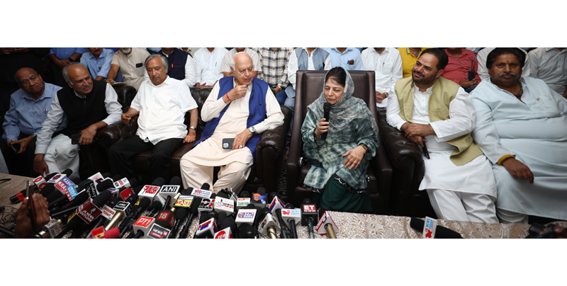 Leaders of opposition parties during a meeting at Jammu on Tuesday. -Excelsior /Rakesh Leaders of opposition parties during a meeting at Jammu on Tuesday. -Excelsior /Rakesh