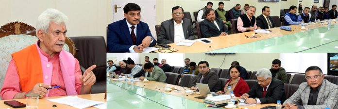 Lt Governor Manoj Sinha chairing a meeting on Tuesday.