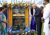 Vice President Jagdeep Dhankhar unveiling the Centenary Alumni Pylon at Andhra Medical College, in Visakhapatnam on Saturday. (UNI)