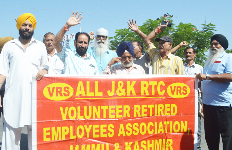 VRS given RTC workers staging protest in Jammu. VRS given RTC workers staging protest in Jammu.