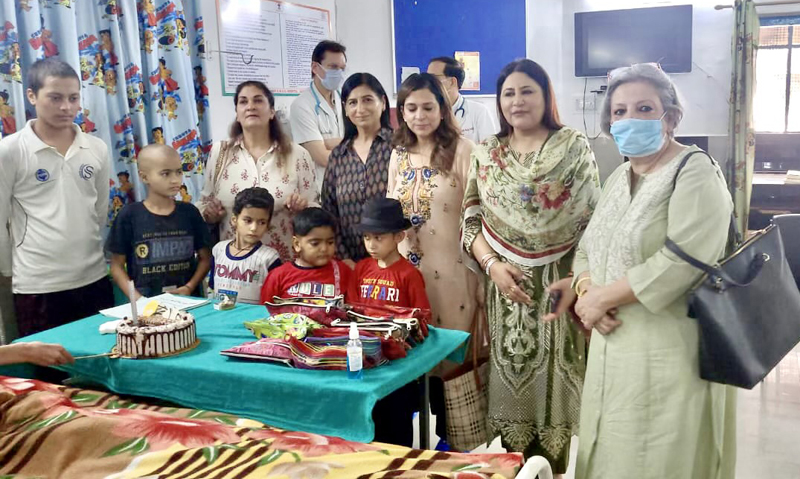 Chief spokesperson of J&K BJP Mahila Morcha Ritika Trehan and other Sparklers posing with children in Oncology Ward of SMGS Hospital, Jammu. Chief spokesperson of J&K BJP Mahila Morcha Ritika Trehan and other Sparklers posing with children in Oncology Ward of SMGS Hospital, Jammu.