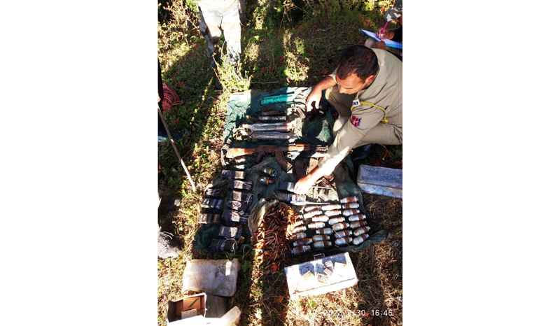 Arms and ammunition recovered at Machil in Kupwara. Arms and ammunition recovered at Machil in Kupwara.