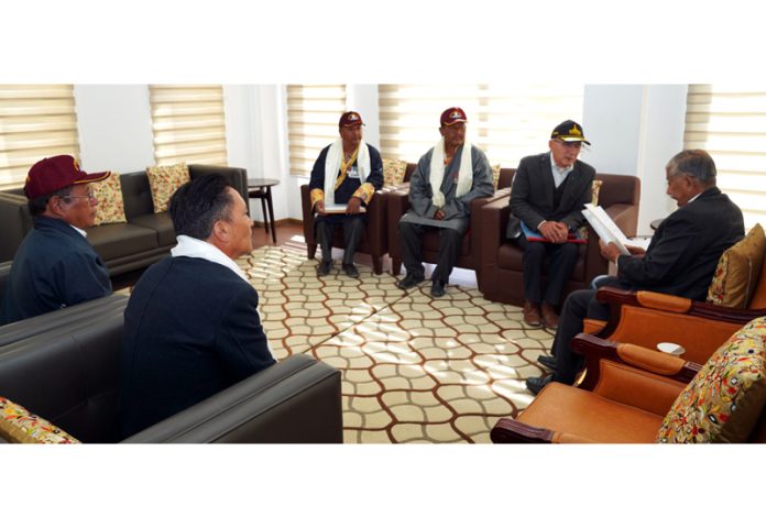 A delegation interacting with LG Ladakh, Brig (Retired) BD Mishra, at Raj Niwas in Leh on Thursday.