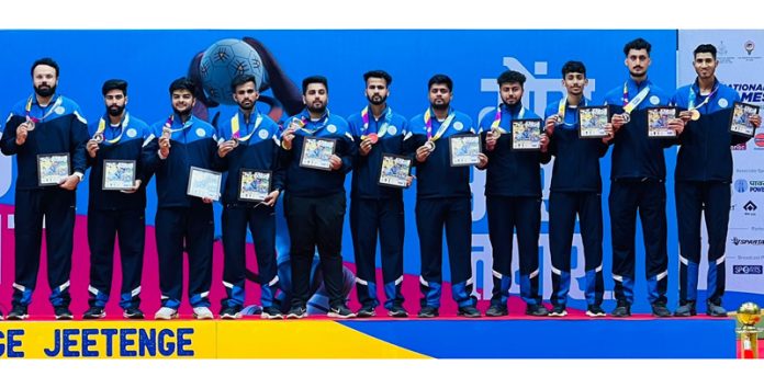 J&K Netball players displaying medals during National Games at Goa.
