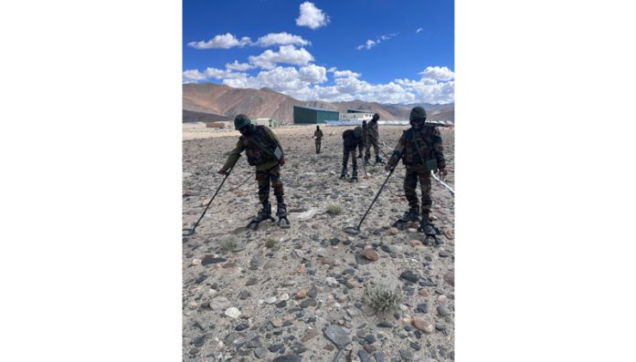 Army personnel engaged in de-mining operation in Leh.