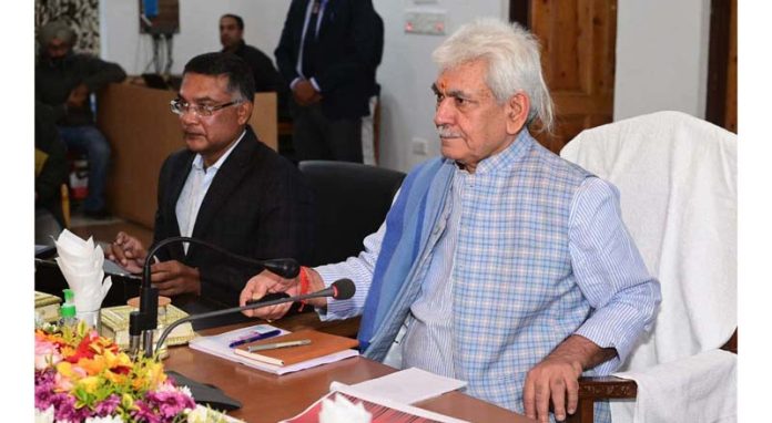 LG Manoj Sinha inaugurating, laying foundation stone of projects in Anantnag on Monday.