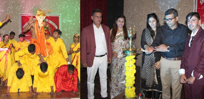 Students performing (L) and Commissioner, JMC Rahul Yadav lighting lamp (R) during Annual Day of Shree Swastik Institute of Education. —Excelsior/Rakesh