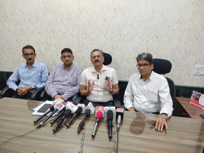 Dr Sanjeev Puri (Joint Director, J&K SOTTO) addressing a press conference at Jammu on Thursday.