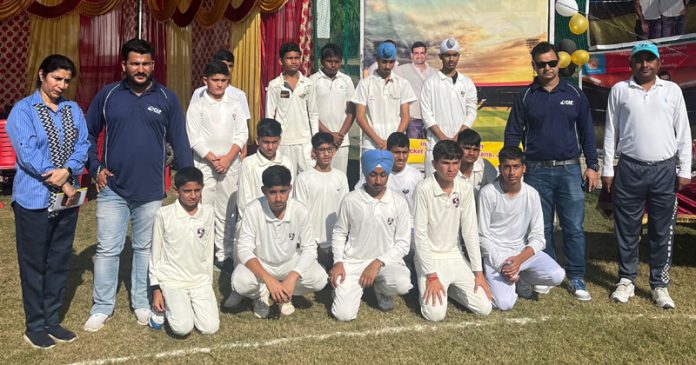 Players posing with dignitaries during a match.