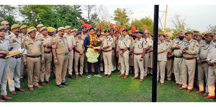 SSP Samba, Benam Tosh honouring an achiever at a function at Samba on Sunday. SSP Samba, Benam Tosh honouring an achiever at a function at Samba on Sunday.