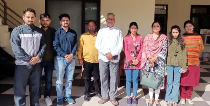 The selected Junior Assistants meeting Choudhary Sukhnandan at his residence at Gajansoo Marh in Jammu on Wednesday.