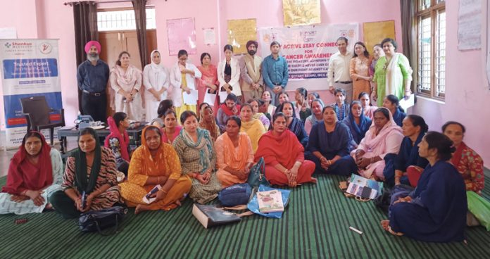 Women associated with Umeed Group participating in a cancer awareness program in Gaink Panchayat of Block Kot Bhalwal in Jammu on Monday. Women associated with Umeed Group participating in a cancer awareness program in Gaink Panchayat of Block Kot Bhalwal in Jammu on Monday.