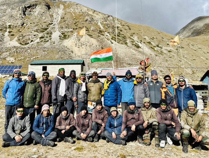 National Institute of Mountaineering and Adventure Sports (NIMAS) team led by Colonel Ranveer Singh Jamwal posing for photograph during an expedition. National Institute of Mountaineering and Adventure Sports (NIMAS) team led by Colonel Ranveer Singh Jamwal posing for photograph during an expedition.